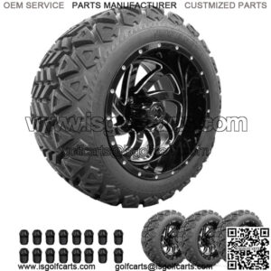 Golf Cart Wheels 14" Phantom Gloss Black on 23" GT Tires Carts Set of 4