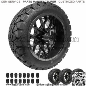 Golf Cart Wheels 14" Chaos Gloss/Black on 22" A/T Tires Cart Set of 4