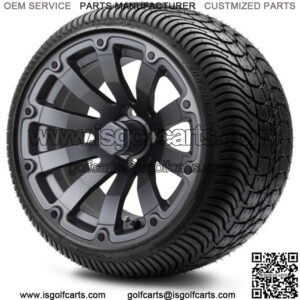 14" Bomber Matte Gunmetal Golf Cart Wheels and Tires (205-30-14) Set of 4