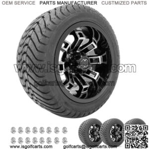 Golf Cart Wheels 12" Recluse Machine/Black on Street Tires Set of Four