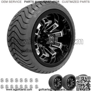 Golf Cart 12" Recluse Machined/Black Wheels on 215/35-12 Venom Street Tires (4)