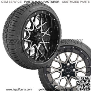 Golf Cart 14" Chaos Machine/Black Wheels on 205/30-14 Tires 2 Year Warranty