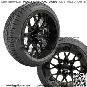 Golf Cart 14" Chaos Glossy Black Wheels on 205/30-14 Street Tires