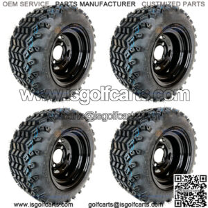 10" BLACK STEEL GOLF CART WHEELS & 18x9.5-10 SAHARA CLASSIC GOLF CART TIRES (4)