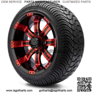 12" Red and Black Golf Cart Wheels and Tires (215-35-12) - Set of 4