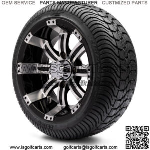 12" Machine and Black Golf Cart Wheels and Tires (215-35-12) - Set of 4