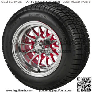 (4)Golf Cart 205/50-10 Tire on 10x7 Machined/Red 14-Spoke Wheel Free Freight