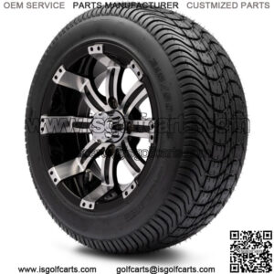 12" Machined and Black Golf Cart Wheels and Tires (215-50-12) - Set of 4