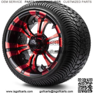 14" Vampire Red and Black Golf Cart Wheels and Tires (205-30-14) - Set of 4