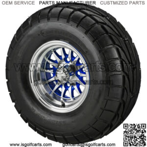 4 Golf Cart 22x10-10 Street Tires on 10x7 Machined/Blue 14-Spoke Wheels