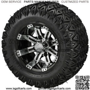 4 Golf  Cart 20X10-10 All-Terrain Tires on 10x7 Black/Machined  Wheels