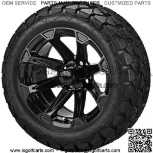 4 Golf Cart 22x10-14 Trail Fox Tires On 14x7 Gloss Black Viking Wheels