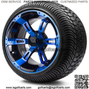 14" Ambush Blue and Black Golf Cart Wheels and Tires (205-30-14) - Set of 4