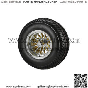 (4)Golf Cart 205/65-10 DOT Tires on 10x7 Machined/Gold 14-Spoke Wheels