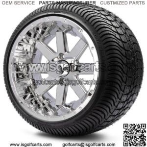 14" Assault Chrome Golf Cart Wheels and Tires (205-30-14) Set of 4