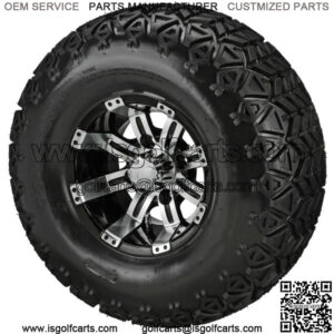 4 Golf  Cart 22x11-10 All-Terrain Tires on 10x7 Black/Machined  Wheels