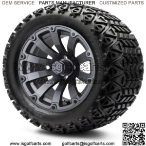 14" Bomber Matte Gunmetal Golf Cart Wheels and Tires (23x10.00-14) Set of 4
