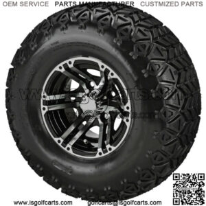 4 Golf  Cart 22x11-10 All-Terrain Tires on 10x7 Black/Machined Yukon Wheels