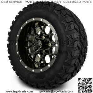 12" Glossy Black Golf Cart Wheels and Gripz Tires (22x10-12)