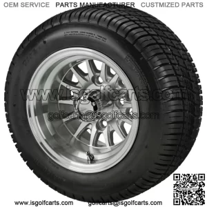 (4)Golf Cart 205/50-10 Tire on 10x7 Machined/Silver 14-Spoke Wheel Free Freight
