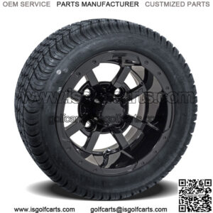 Set of 4 - 10 inch Black Golf Cart Wheels On Low Profile Tires