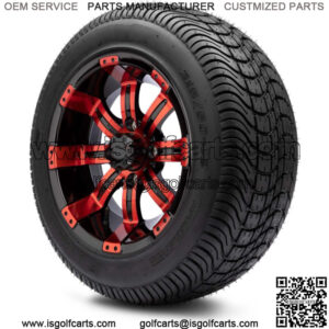 12" Red and Black Golf Cart Wheels and Tires (215-50-12) - Set of 4