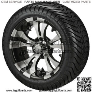 4 Golf Cart 215/35-12 Radial Tires on 12x7 Black/Machined Vampire Wheels
