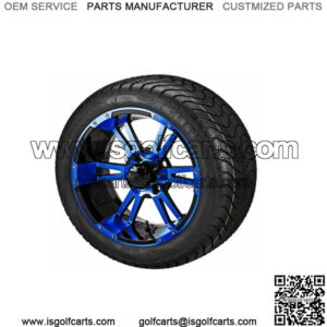 4 Golf Cart 215/35-12 Radial Tires on 12x7 Black/Blue Raptor Wheels