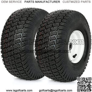 15x6.00-6 Lawn Mower Tires with Rim, 3" Offset Hub, 3/4" Bushing, 4 Ply Tubeless, 15x6-6 Tractor Turf Tire, Set of 2