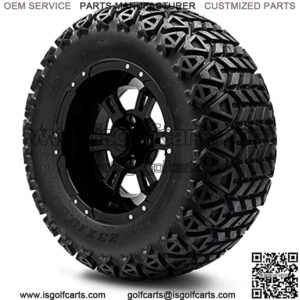 12" Ambush Glossy Black Golf Cart Wheels and All Terrain Tires Combo Set of 4