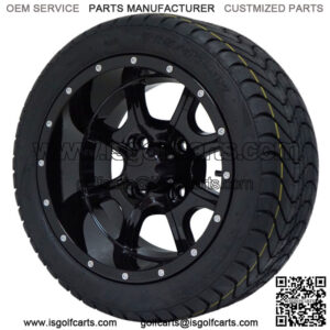 12" Stalker Gloss Black Wheels and 215/40-12 Low Pro Golf Cart Tires-Set of 4