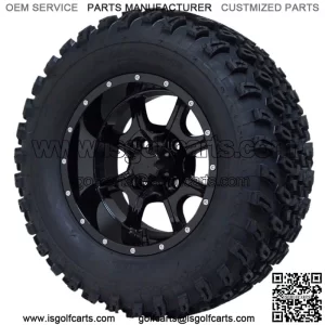 12" Stalker Gloss Black Wheels and 23" All Terrain Golf Cart Tires-Set of 4