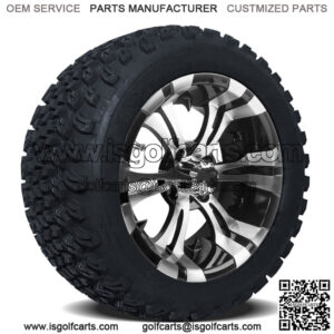 Set of 4- 14 inch Vampire Machined Wheels on 23" A/T Tires for Lifted Golf Carts