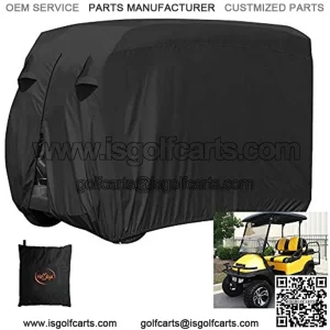 Golf Cart Cover, Waterproof Dust Proof Durable Club Car Cover for 4 Passenger Seat EZ GO Club Car Yamaha Golf Carts Fits up to 112.5 inch Long (210D)