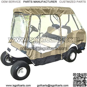 4 Person Golf Cart Driving Enclosure Cover (2 Front Passenger with 2 Person Rear Facing Bench Short Roof 58") 4-Sided Transparent Windows | Durable YKK Door Zipper | Play Rain Or Shine | Grey or Taupe
