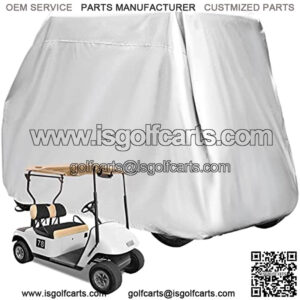 4 Passenger Golf Cart Cover Fits EZGO, Club Car, Yamaha, 400D Waterproof Windproof Sunproof Outdoor All-Weather Polyester Full Cover with Backside Zipper Doors - Grey/Sliver