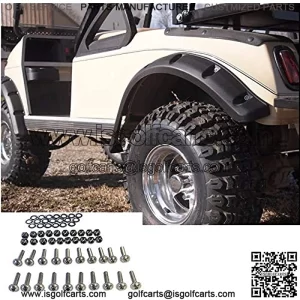 Pack of 4 Club Car DS Golf Cart Fender Flares for Front and Rear Wheels with Rigid Injection-Molded Black Plastic and Stainless Steel Screws for Gas/Electric Models-Only Fits 1993 & Up Models