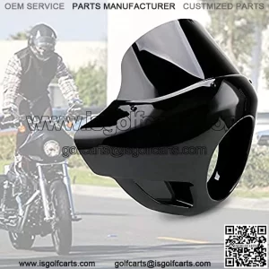 Motorcycle 9" Tall Fairing Touring Sport Windshield Club Style Kit Blackout 5.75" Headlight Fairing Cover Windshield for Super Glide T-Sport FXDXT, FXR Short Style (Gloss Black)