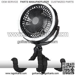 Golf Cart Fan, 8 inch 10000mAh Rechargeable Portable Fan, Battery Operated Clip On Fan with LED Light for Golf Car Boat Truck Utility Vehicles Farm ATV Forklift Construction Vehicles