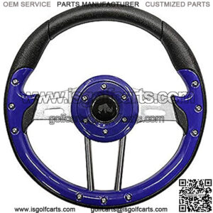 Golf Cart Steering Wheel- Blue Grip with Brushed Aluminum Spokes- 13. Diameter