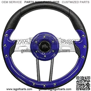Golf Cart Steering Wheel- Blue Grip with Brushed Aluminum Spokes- 13. Diameter