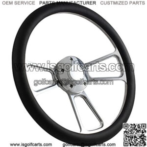 Forever Sharp Golf Cart Steering Wheel Kit 14" Polished Muscle Steering Wheel Black Half Wrap