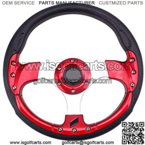 Universal Racing/Golf Cart Steering Wheel 12.5??/320mm 15 Bolts Grip Vinyl Leather & Aluminum with Horn Button for Car& for Club Car DS and Club Car Precedent EZGO Yamaha Golf Carts-Red