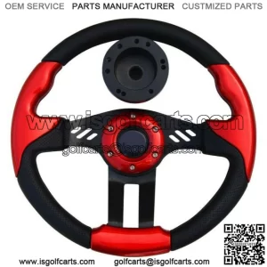 Red Steering Wheel 12.5 OD Comfortable Grip + Club Car Precedent Hub Adapter