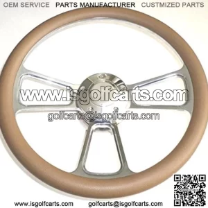 For Club Car Golf Cart 14" Billet & Tan Steering Wheel Includes Horn & Adapter