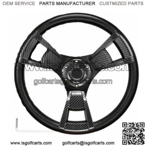 Black & Carbon Fiber Racing Golf Cart Steering Wheel 12.5" EZGO, Club Car Yamaha