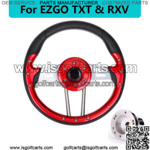 Golf Cart Steering Wheel & Chrome Hub Adapter for EZGO TXT RXV Cart Parts Red