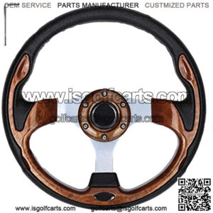Golf Cart Steering Wheel, Universal Design Fit EZGO RXV & TXT, Club Car DS, Club Car Precedent Tempo, Yamaha, Most Golf Cart (Style1 Wood)