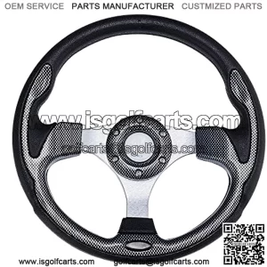 Universal Racing Steering Wheel for Golf Cart, EZGO Yamaha Club Car DS & Precedent , Aluminum with Horn Button for Car, 12.5??/320mm 6 Bolts Grip Vinyl Leather, black & carbon fiber