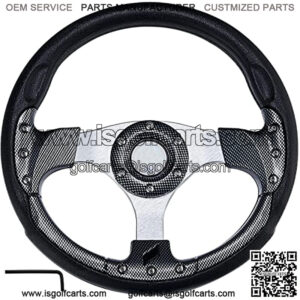Universal Racing Steering Wheel for Golf Cart, Aluminum with Horn Button for Car, 12.5??/320mm 6 Bolts Grip Vinyl Leather??black & carbon fiber